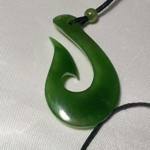 Jade fish hook Aloha from Hawaii  Pendant necklace
